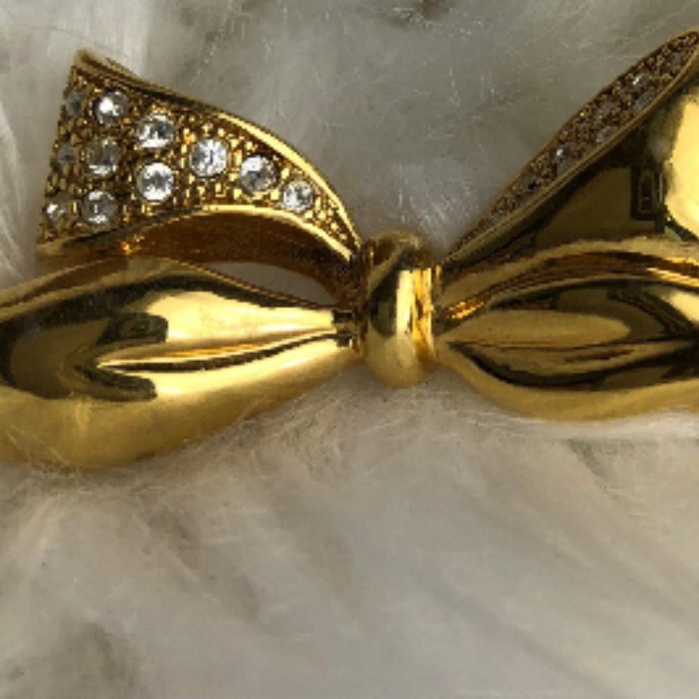Vintage gold and crystal accent‎ bow brooch - Picture 3 of 3